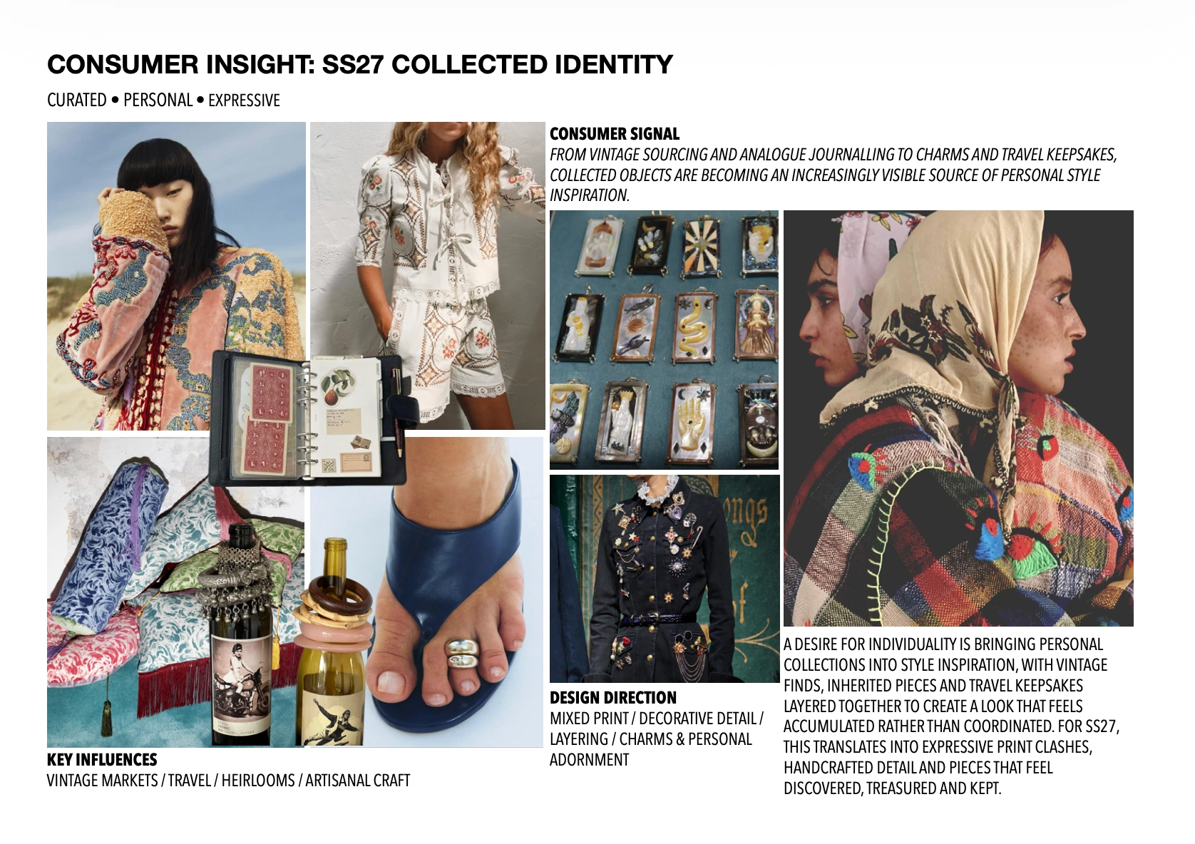 SS27 Collected Identity consumer board — vintage sourcing, travel keepsakes, heirlooms and personal adornment