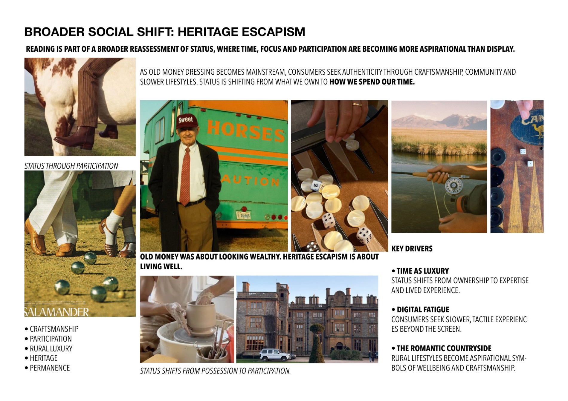 Broader social shift — status moving from ownership to time, focus and participation