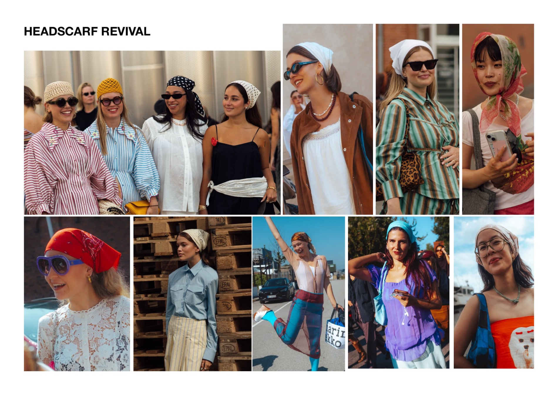 Headscarf Revival — printed and tied headscarves as a key styling detail