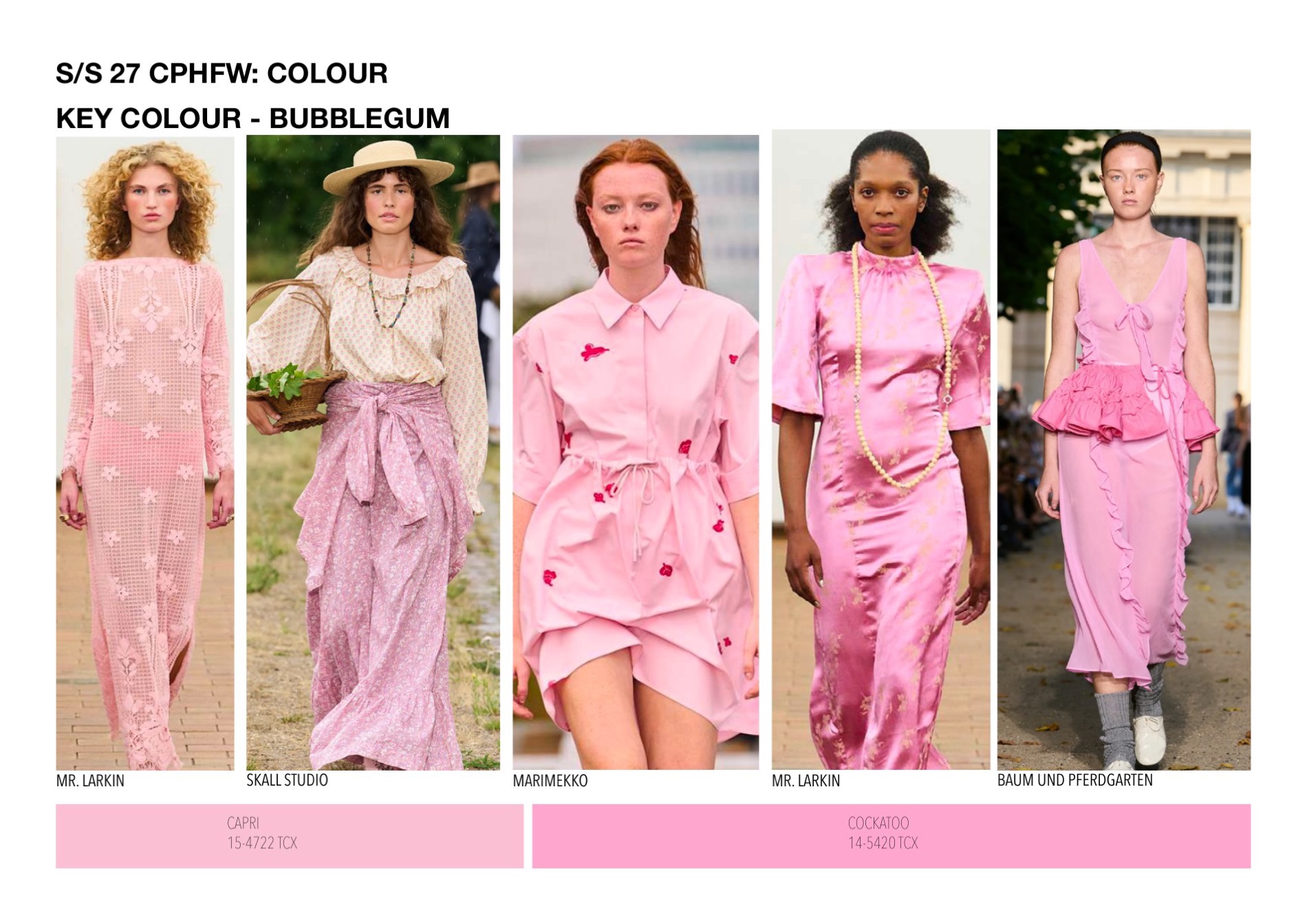 Key colour — bubblegum pinks, with Pantone references