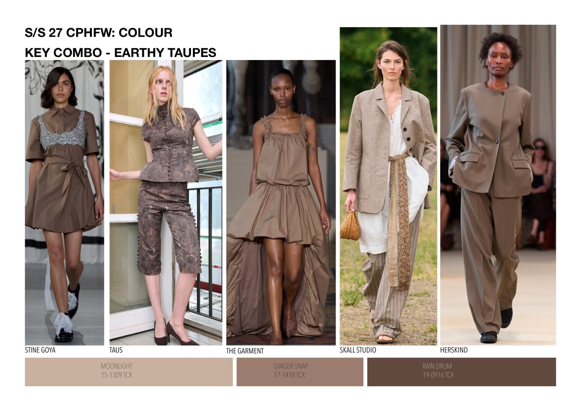 Key combination — earthy taupes, with Pantone references
