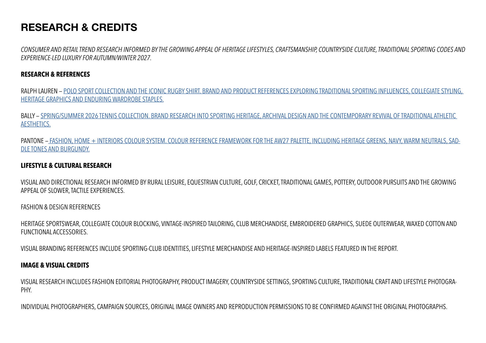 Heritage Escapism research, references and image credits
