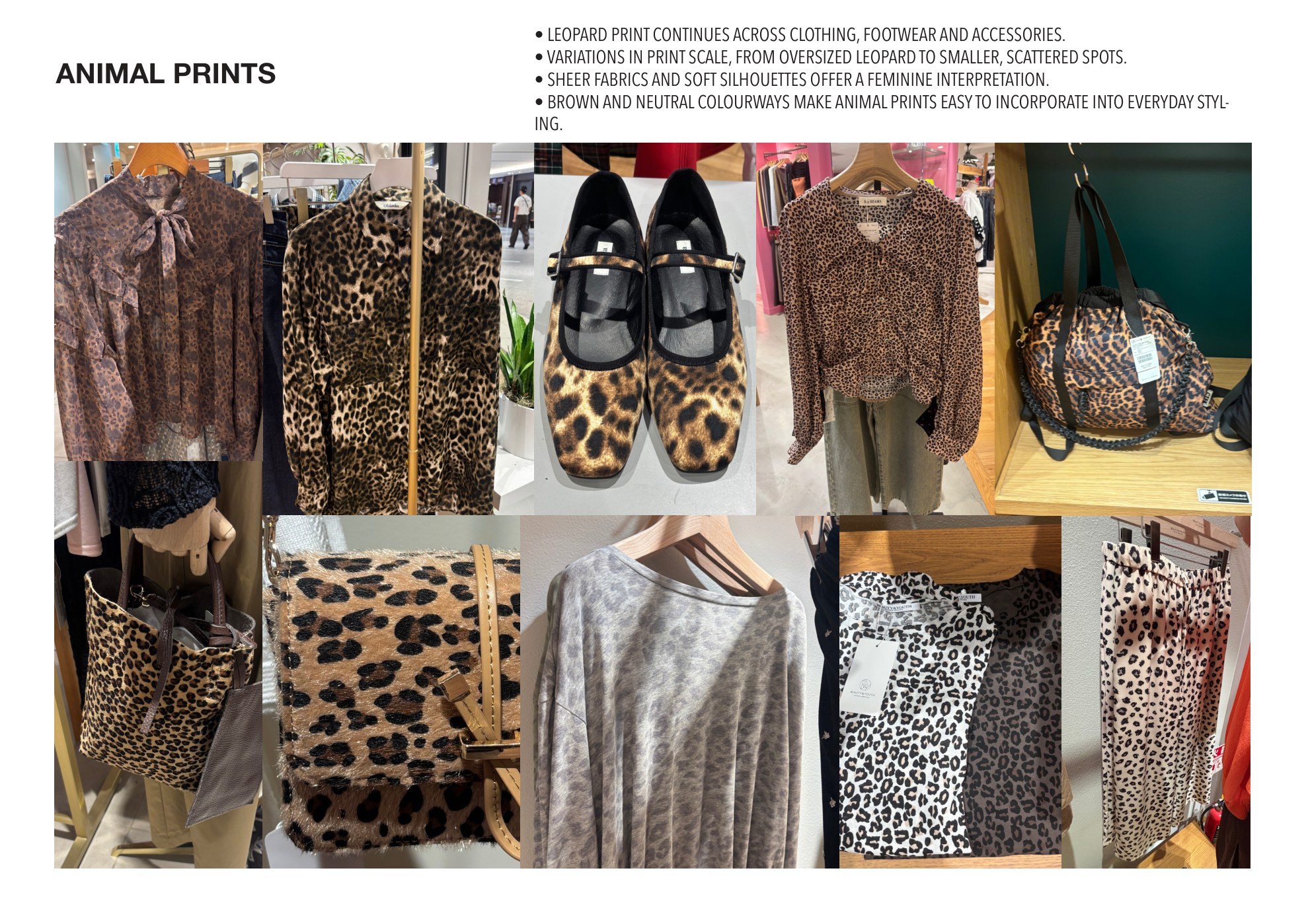 Animal prints observed across Tokyo clothing, footwear and accessories