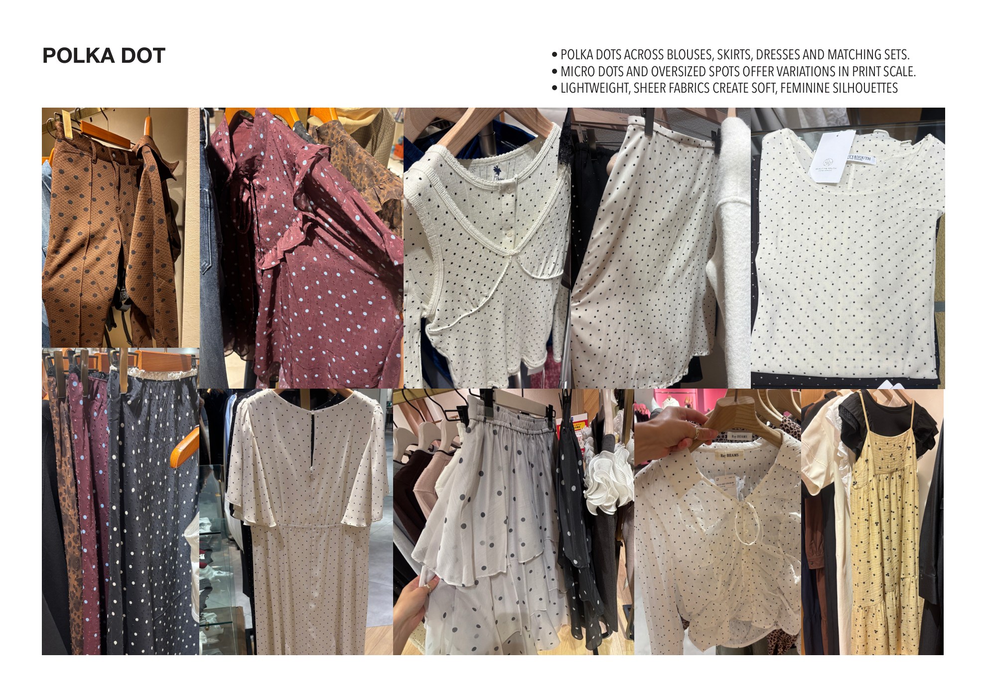 Polka dots across blouses, skirts, dresses and matching sets in Tokyo