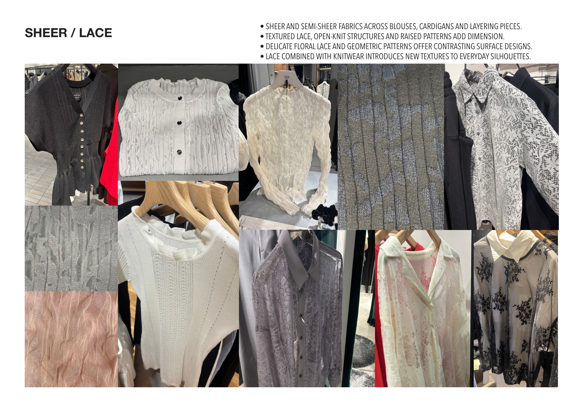 Sheer fabrics, lace and open-knit structures observed in Tokyo