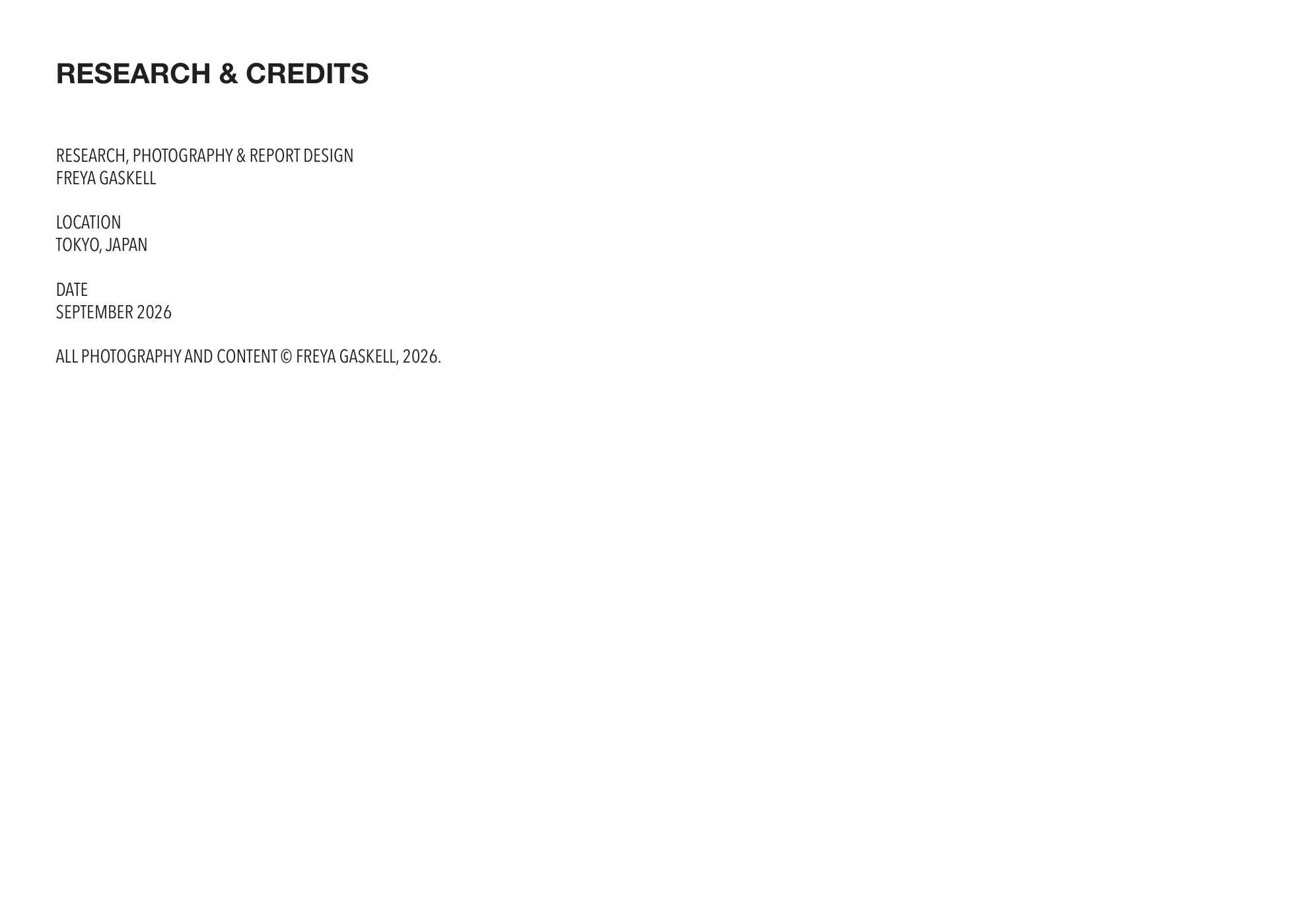 Research, photography and report credits
