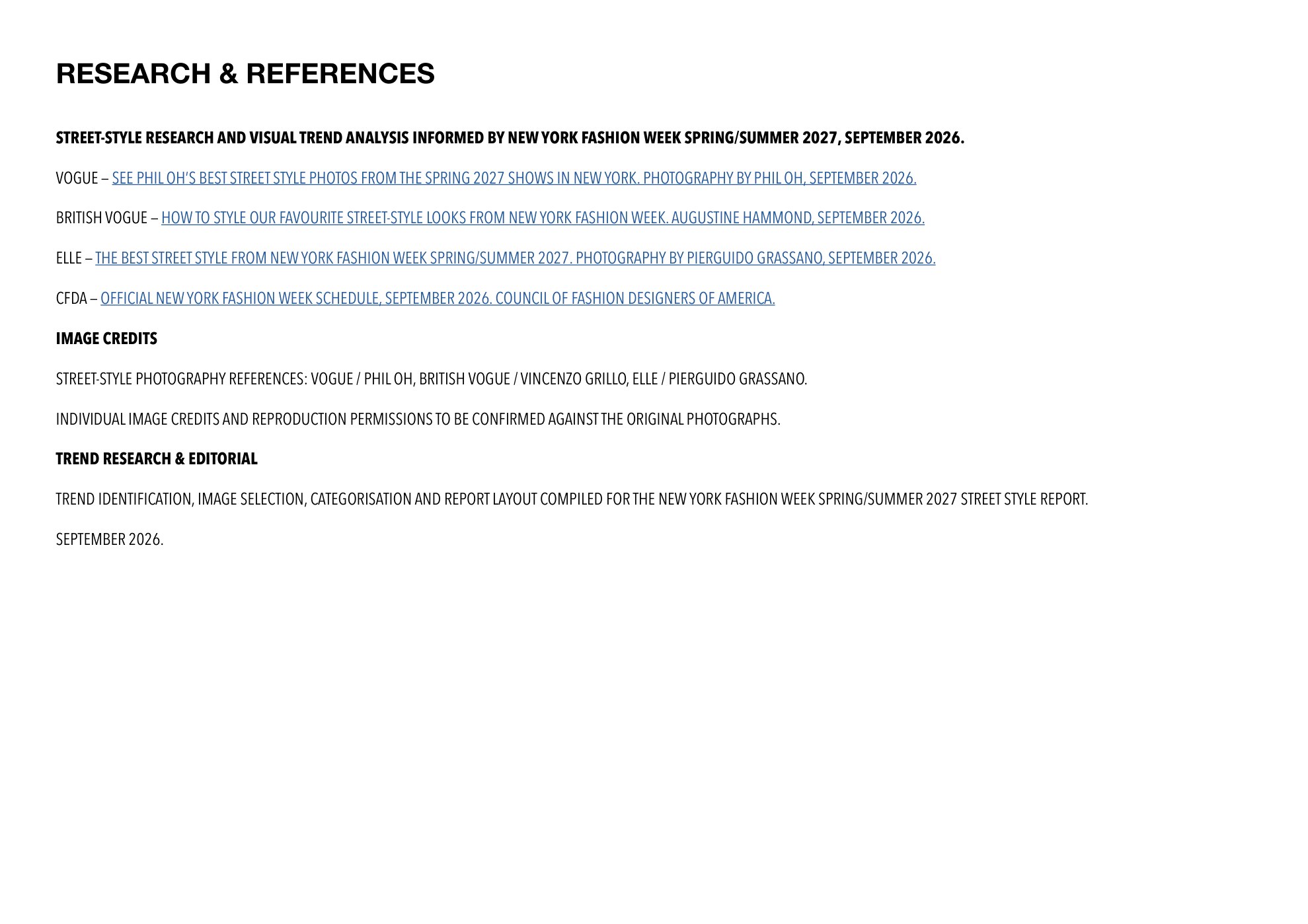 Research sources and image references for the New York street style report