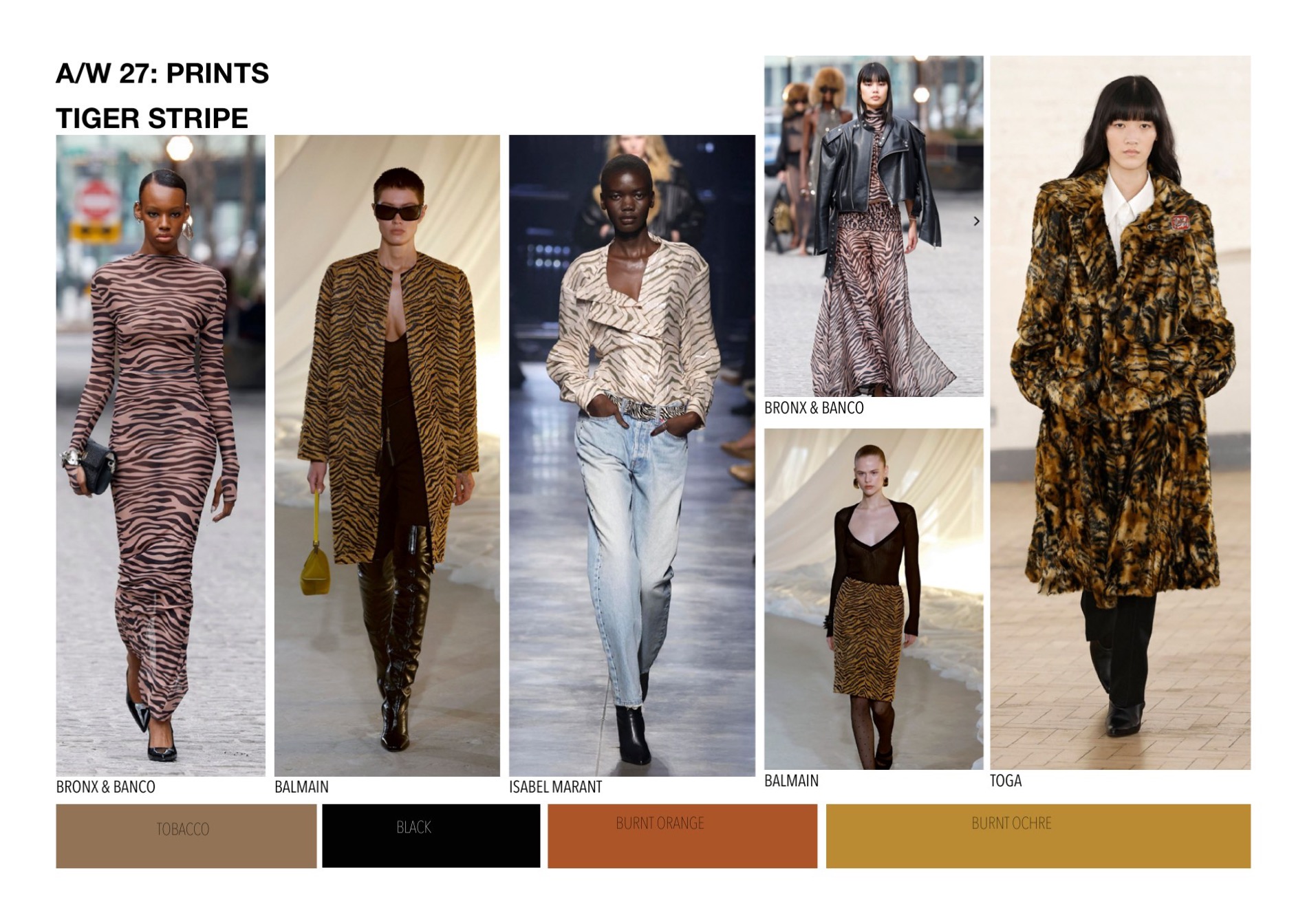 Tiger stripe print direction, with colour references