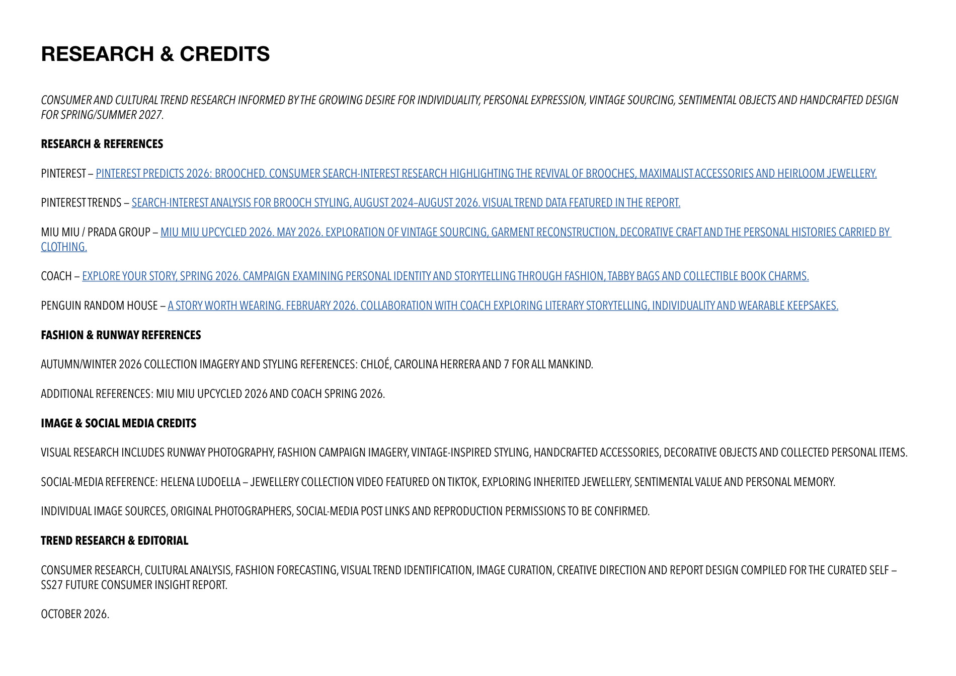 The Curated Self research, references and credits