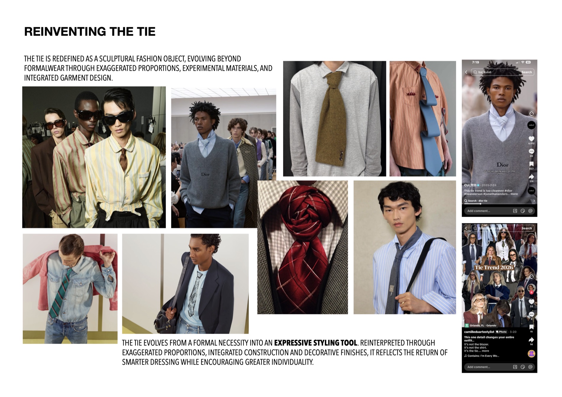 Reinventing the tie — the tie as a sculptural, expressive styling tool