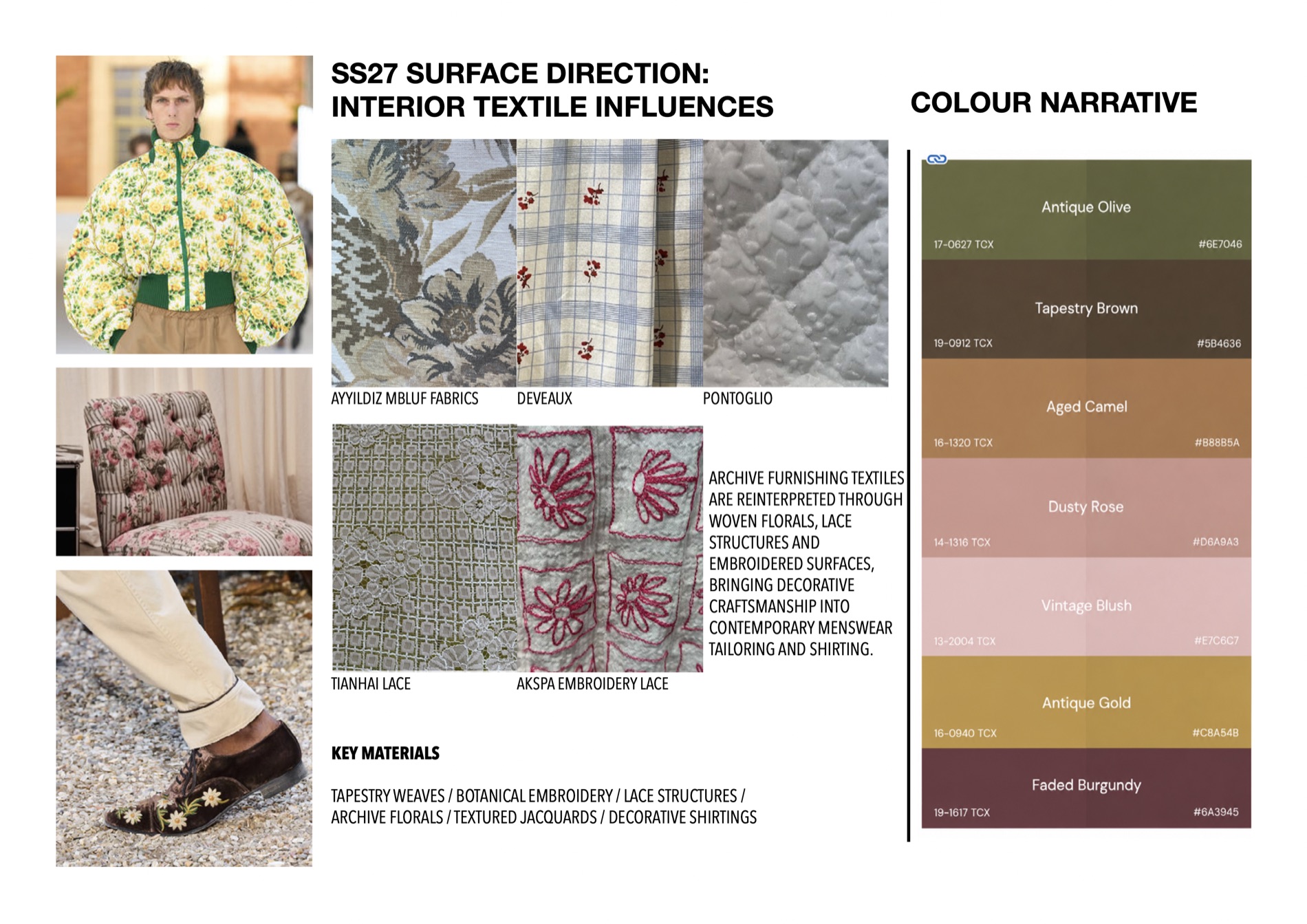 SS27 surface direction — interior textile influences and colour narrative