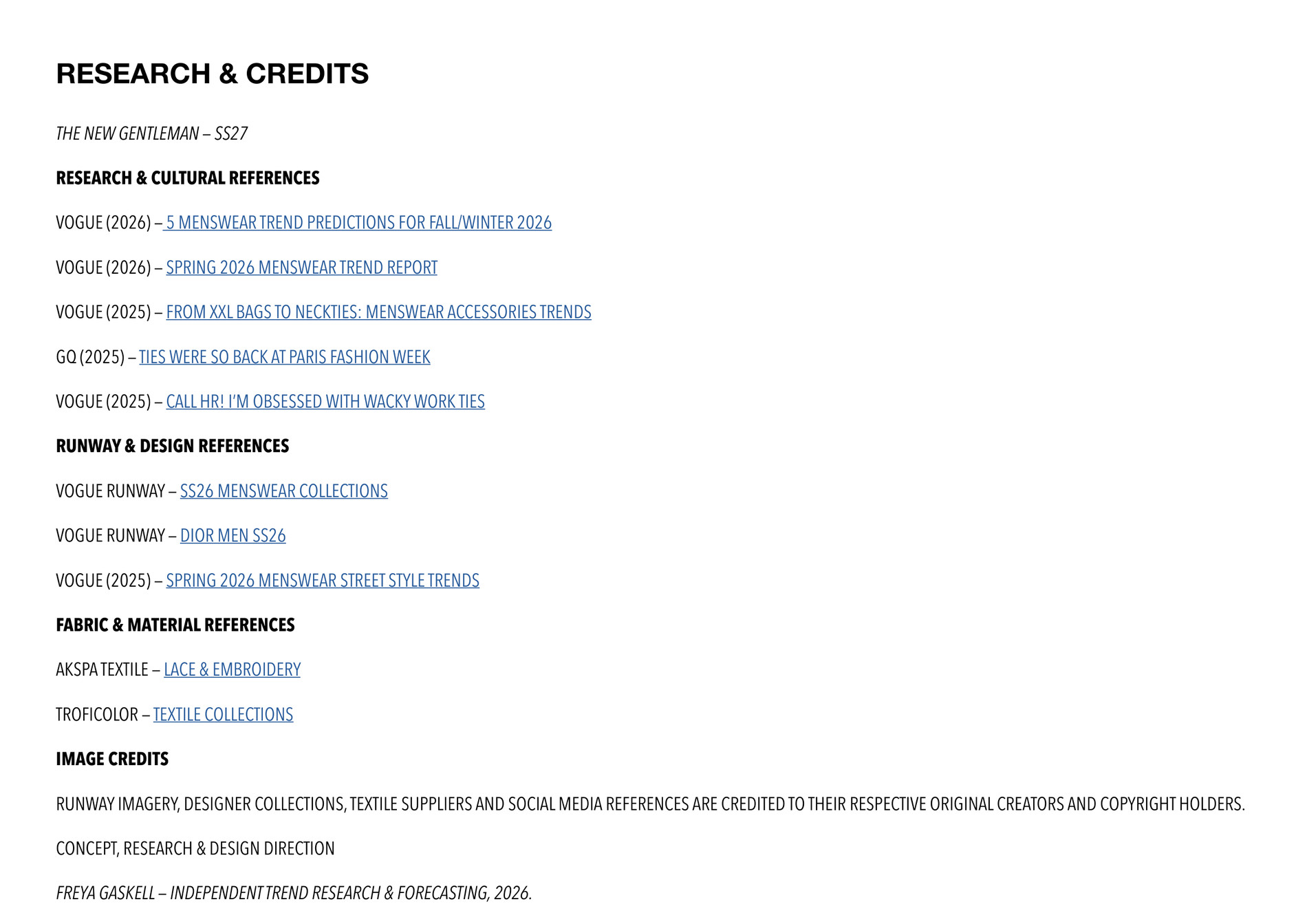 The New Gentleman research, references and credits